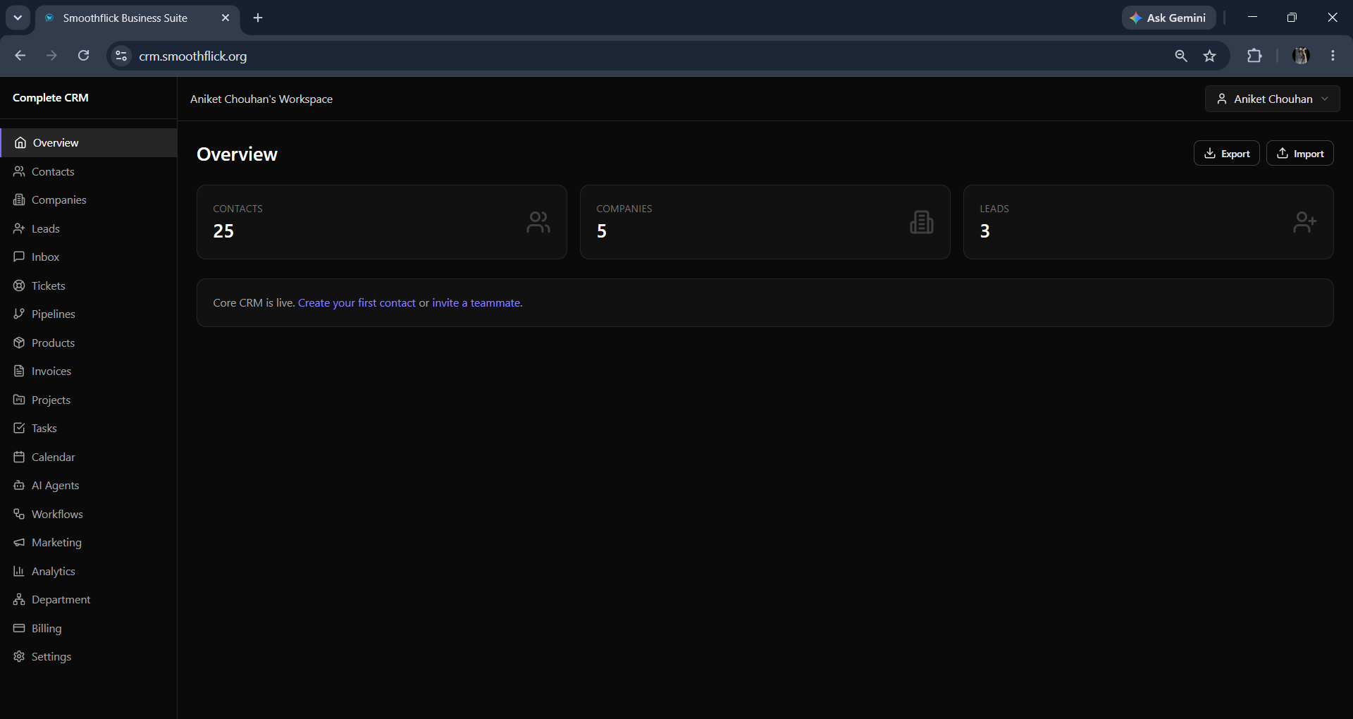 System overview panel